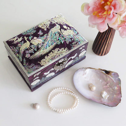 MADDesign Mother of Pearl Jewelry Box Multilevel Peacock Design