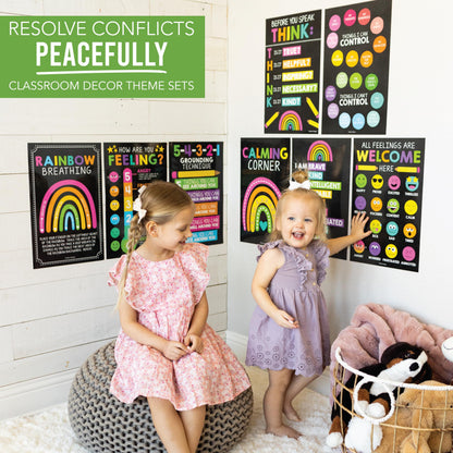 Hadley Designs 8 Calming Corner Posters for Classroom Must Haves -Calm Down Corner Supplies with Emotion Chart,School Counselor Mental Health Poster,Feelings Chart For Kids, Chalkboard Classroom Decor