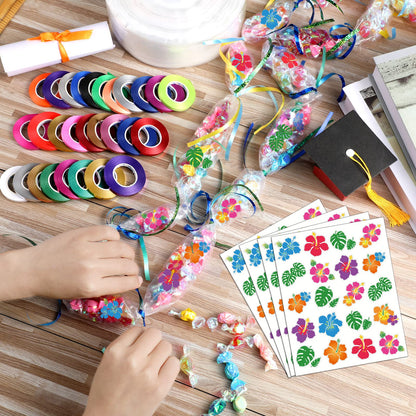 Karenhi Candy Lei Making Kit for Graduation Include 2 Inch x 1000 ft Ldpe Poly Candy Lei Tubing Roll,30 Pcs Graduation Ribbon,50 Sheets Flower Stickers Clear Netting Bags for Crafts Wreath