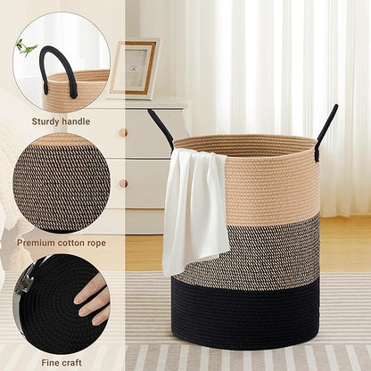 Tall Laundry Basket with Handles, 58L Portable Dirty Clothes Hamper, Boho