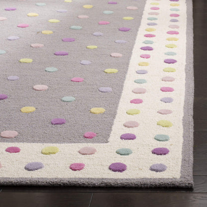 SAFAVIEH Kids Collection Area Rug - 3' Round, Grey & Multi, Handmade Polka Dot Wool, Ideal for High Traffic Areas in Playroom, Nursery, Bedroom (SFK101F)