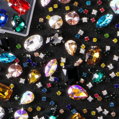 WILLBOND 156 Pcs Sew on Rhinestones Claw Flatback Crystal Rhinestones Metal Prong Setting Gems Acrylic Glass Sewing Gems for Clothes DIY Craft Shoes Dress Jewelry Making (Colorful)