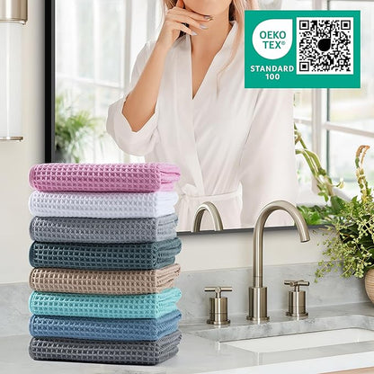 Microfiber Waffle Hand Towels, 4 Pieces, Fast Drying, Lint Free 430 GSM
