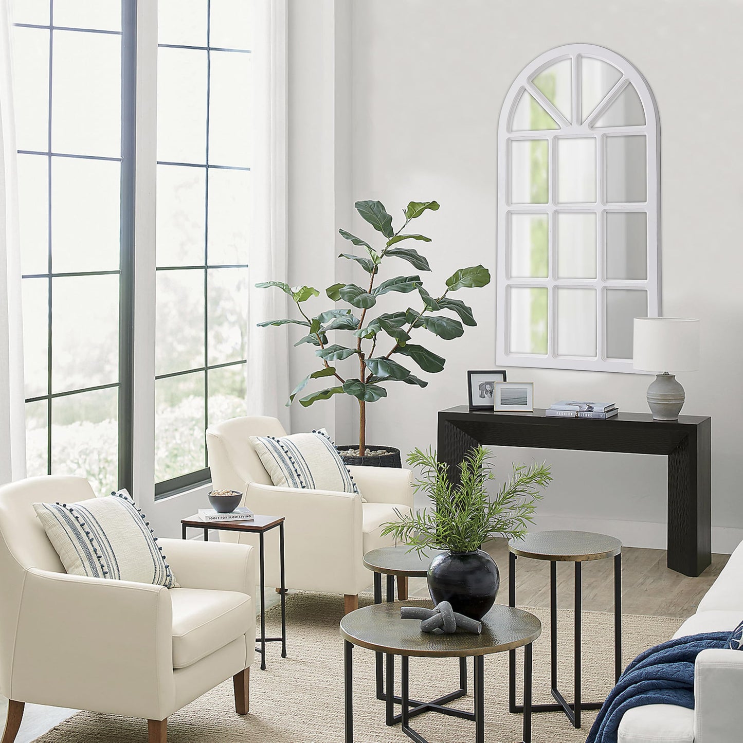Sintosin Rustic Arched Window Pane Mirror 20 X 36 Inch, Hanging Distressed White Window Mirrors for Wall Decor, Farmhouse Cathedral Wooden Wall Mirror for Living Room Bedroom Fireplace Hallway