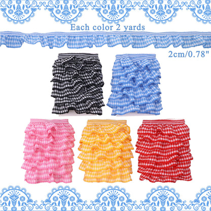 10 Yards Elastic Pleated Gingham Ruffle Trim, 6/8 inch Tiny Stretchy Ruffles Narrow Ruffle Edge Mini Edge Trim Decoration for Clothes Crafts Doll