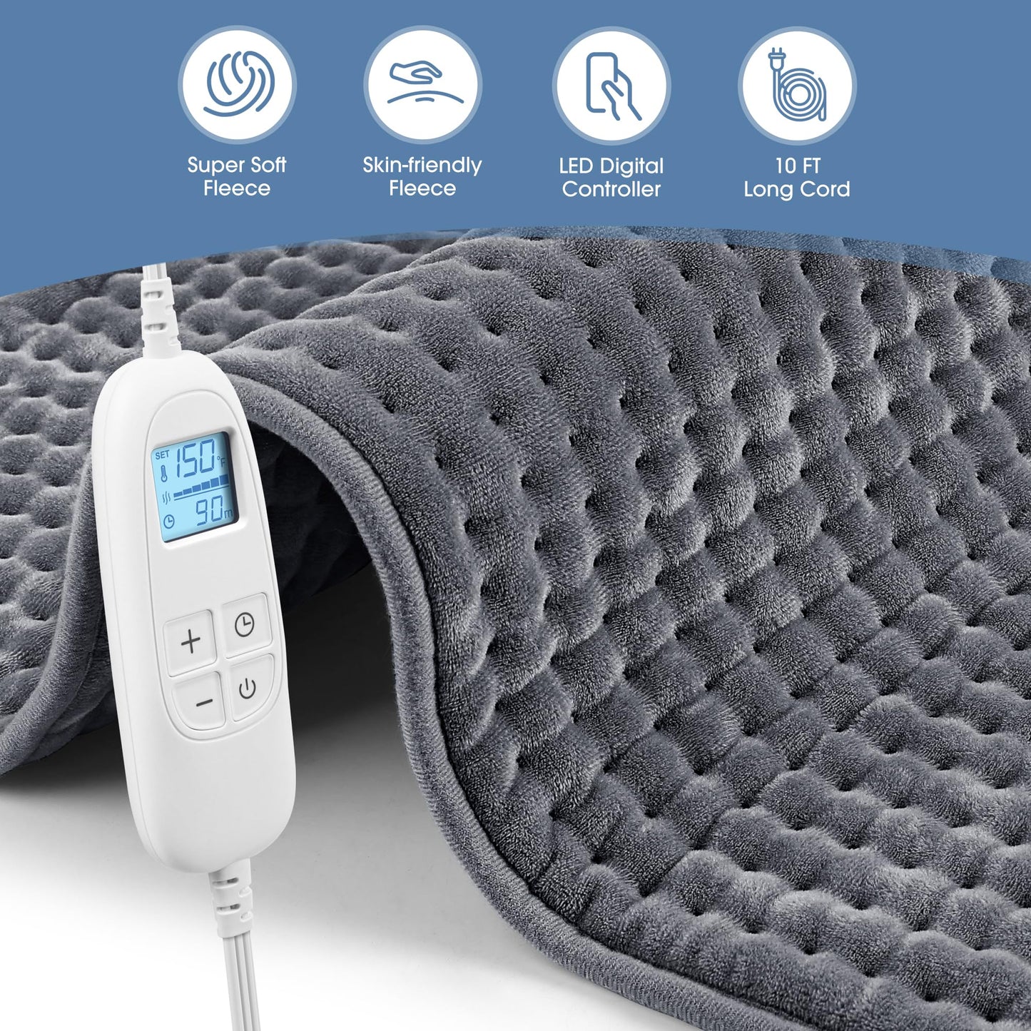 FluffyWarmth Electric Heating Pad for Back, Extra Large 17''x 33'' XXXL for Full Body,Menstrual Period Cramps,Neck Shoulder Back Pain Relief, 6 Heat Settings 3 Timers Heating Pad, Gifts for Women Men