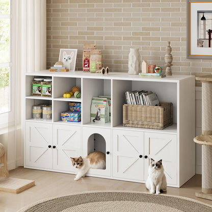 IRONCK Cat Litter Box Enclosure for 2 Cats, Litter Box Furniture Hidden with Double Room and Large Storage Space, Wooden Washroom Furniture, Cat House, White