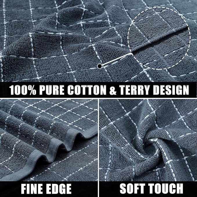 Mordimy 100% Cotton Terry Cloth Dish Cloths, Soft and Absorbent Checkered Dish
