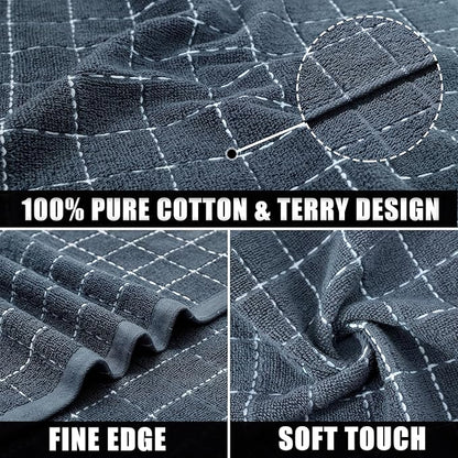 Mordimy 100% Cotton Terry Cloth Dish Cloths, Soft and Absorbent Checkered Dish