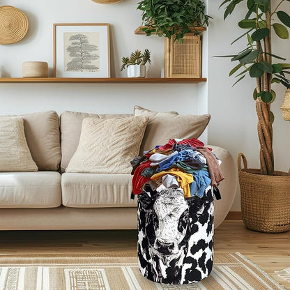 Personalize Black White Cow Laundry Basket Oxford Cloth Foldable Animal Laundry