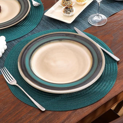 SHACOS Round Placemats Set of 4 Woven Braided Table Placemats 15 inch Circle Place Mats Washable Non Slip Table Mats for Home Wedding Party, Teal Green