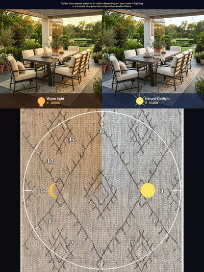 BoutiqueRugs Indoor/Outdoor Black Diamond 12ft Runner Rug Bohemian Taupe White Charcoal Tribal Trellis Marwood Hallway Kitchen Corridor Stairway Laundry Room 2'7" x 12' Stain Resistant Non-Shedding