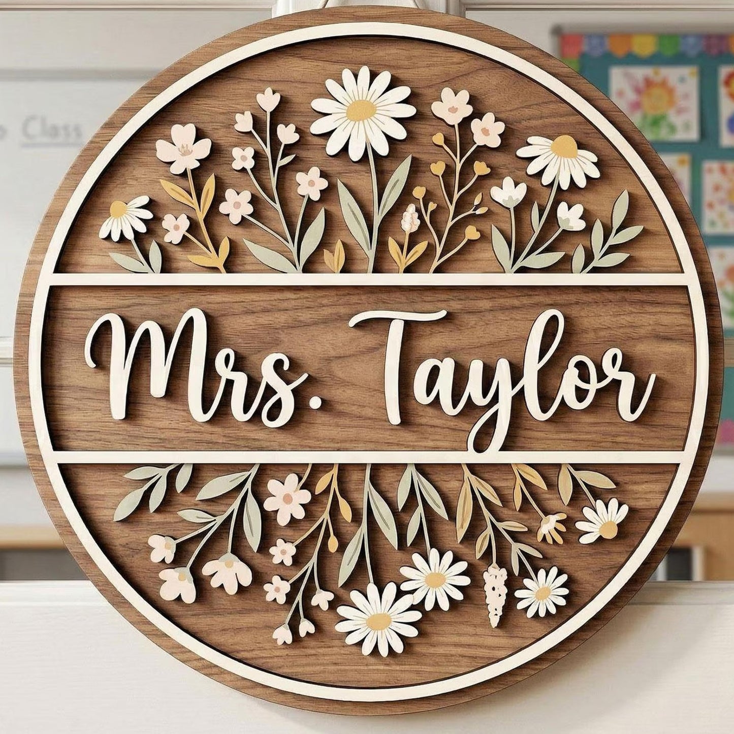 Personalized Teacher Door Sign with Name, Custom Classroom Door Hanger, Wooden 2-Layer Welcome Sign for Teachers, Back to School Classroom Decoration, First Day of School Teacher Appreciation Gift 12
