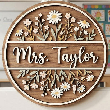 Personalized Teacher Door Sign with Name, Custom Classroom Door Hanger, Wooden 2-Layer Welcome Sign for Teachers, Back to School Classroom Decoration, First Day of School Teacher Appreciation Gift 12