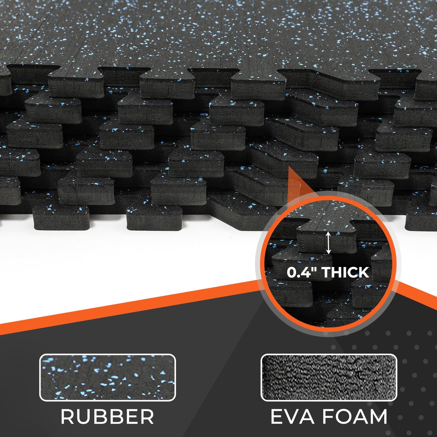 SUPERJARE 0.4'' Thick 36 Pcs 144 Sq Ft Rubber Top Exercise Equipment Mats, High Density EVA Foam Mats with Rubber Top, Interlocking Gym Flooring for Home Gym, Protective Workout Mat, Black/Grey
