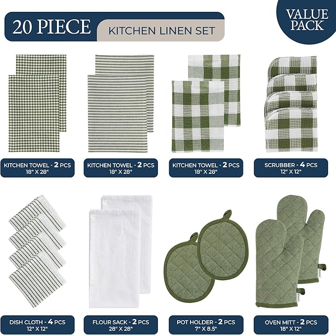 LANE LINEN Dish Towel and Dishcloth Set