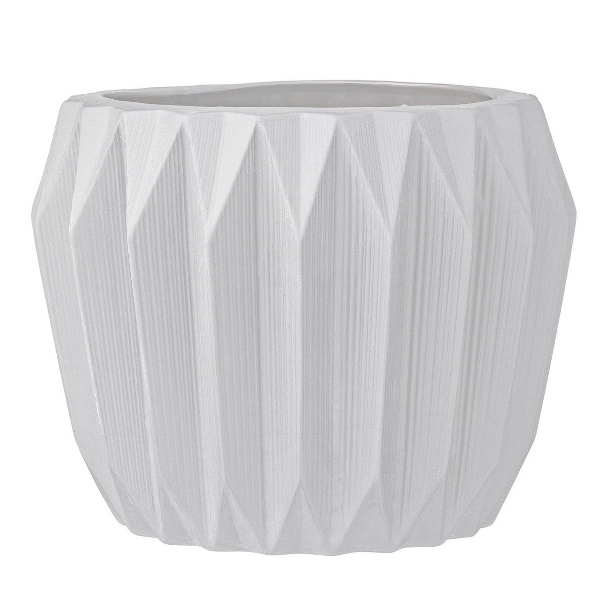 Bloomingville White Fluted Stoneware Flower Pot