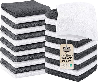 Utopia Towels 24 Pack Cotton Washcloths Set, 100% Ring Spun Cotton, Highly
