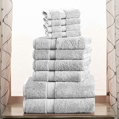 Superior Egyptian Cotton Solid Towel Set, Washcloths 13” x 13”, Hand Towels 20”