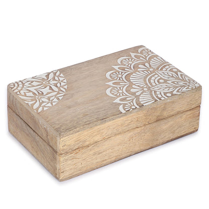 Ajuny Wooden Handmade Decorative Jewelry Storage Box Corner Flower Design Multipurpose Treasure Chest Keepsake Organizer Necklaces Bracelet Watch Boxes Gifts 8x5 Inch