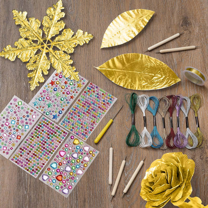 Yaocom Metal Embossing Kit, 25 Sheets Aluminum Embossing Foil Sheets, Art Craft Decorative Metal Foil Sheet Tools, Gold Shimmer Crafting Accessory, Creative Artwork Making Kit, Handcraft Supplies