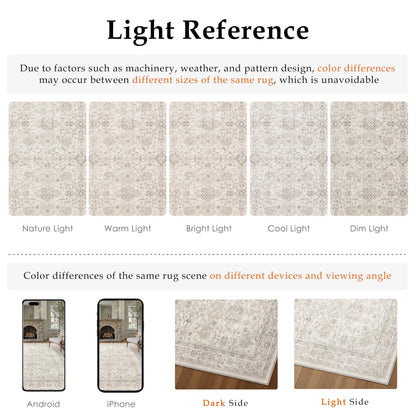 HUGEAR Area Rug 5x7 Retro Beige Machine Washable Living Room Rugs Distressed Vintage Floral Vacuumable Low Pile Carpet Bedroom Office Dining Room Laundry Room Non Slip Soft Lightweight