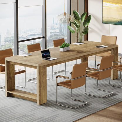 Tribesigns Large Conference Table for 6-8, 87-Inch Rectangular Meeting Table, Farmhouse Seminar Boardroom Desk for Office Conference Room (Natural)