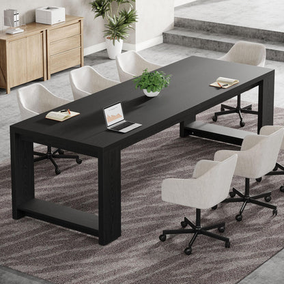 Tribesigns 7 ft Conference Table for 6 to 8 People, Modern Rectangle Meeting Room Desk for Boardroom, Home Office (Black)