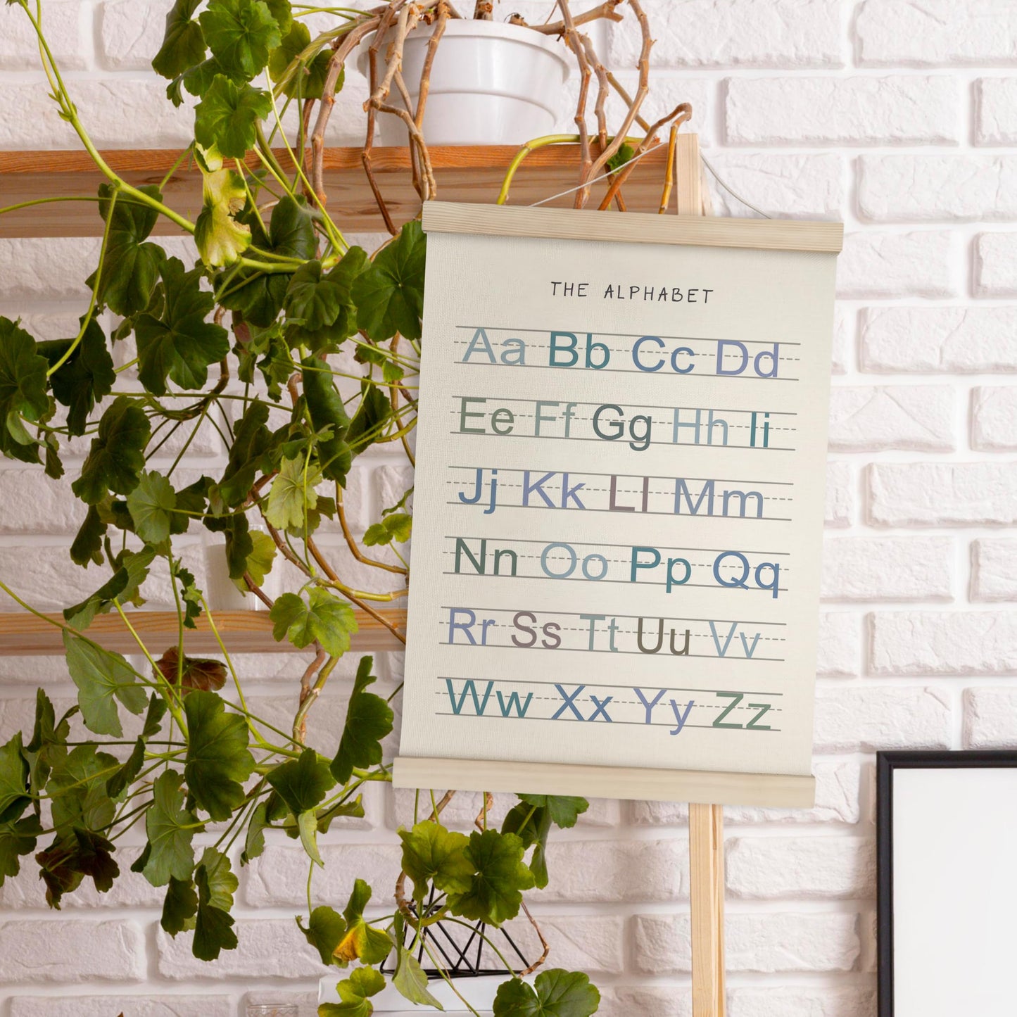 HRQKO Alphabet Numbers Poster Hanger Frame Set of 2, Nursery Wall Decor, Boho ABC Poster Wall Art with Wooden Frames, Alphabet Banner Wall Hanging Decor for Boy Toddler Room Playroom, 12x16 Inch
