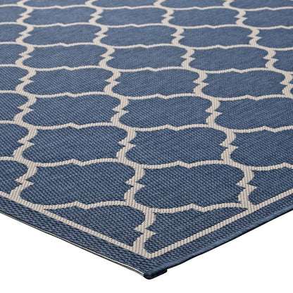 Modway Avena Moroccan Quatrefoil Trellis 8x10 Indoor and Outdoor In Blue and Beige