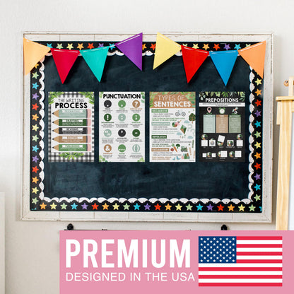 Parts of Speech Posters for Classroom Must Haves - 12 Grammar Posters, Writing Process for Homeschool, Elementary & Middle School, ELA 3rd 4th & 5th Grade Teacher Must Haves, Farmhouse Classroom Decor