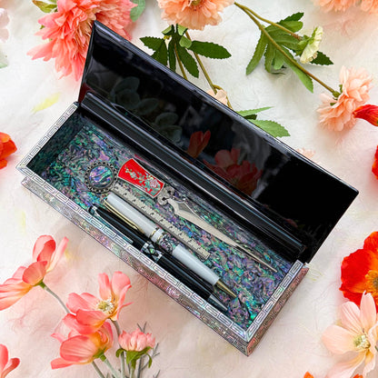 Nacreh Mother of Pearl Ring Necklace Office Pen Holder Case Storage Wooden Jewelry Box - Inlay with Sea Shell Gift (Dragon)