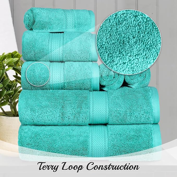 SUPERIOR Egyptian Cotton Pile 8 Piece Towel Set, Includes 2 Bath, 2 Hand