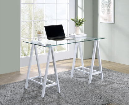 OSP Home Furnishings Middleton 47 Inch Desk with Clear Beveled Glass Top, White Base
