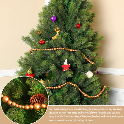 Boao 20 Feet Christmas Wooden Beads Garland Gold Christmas Tree Garland Wall Hanging Prayer Beads for Holiday Home Rustic Farmhouse Natural Boho Decor