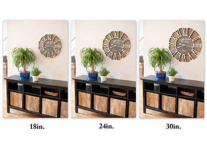 Oldtown Clocks 18" Rustic Farmhouse Wash Out Vintage Roman Wooden Wall Clock Silver Hands (Whitewood Lettering, 18 inch)