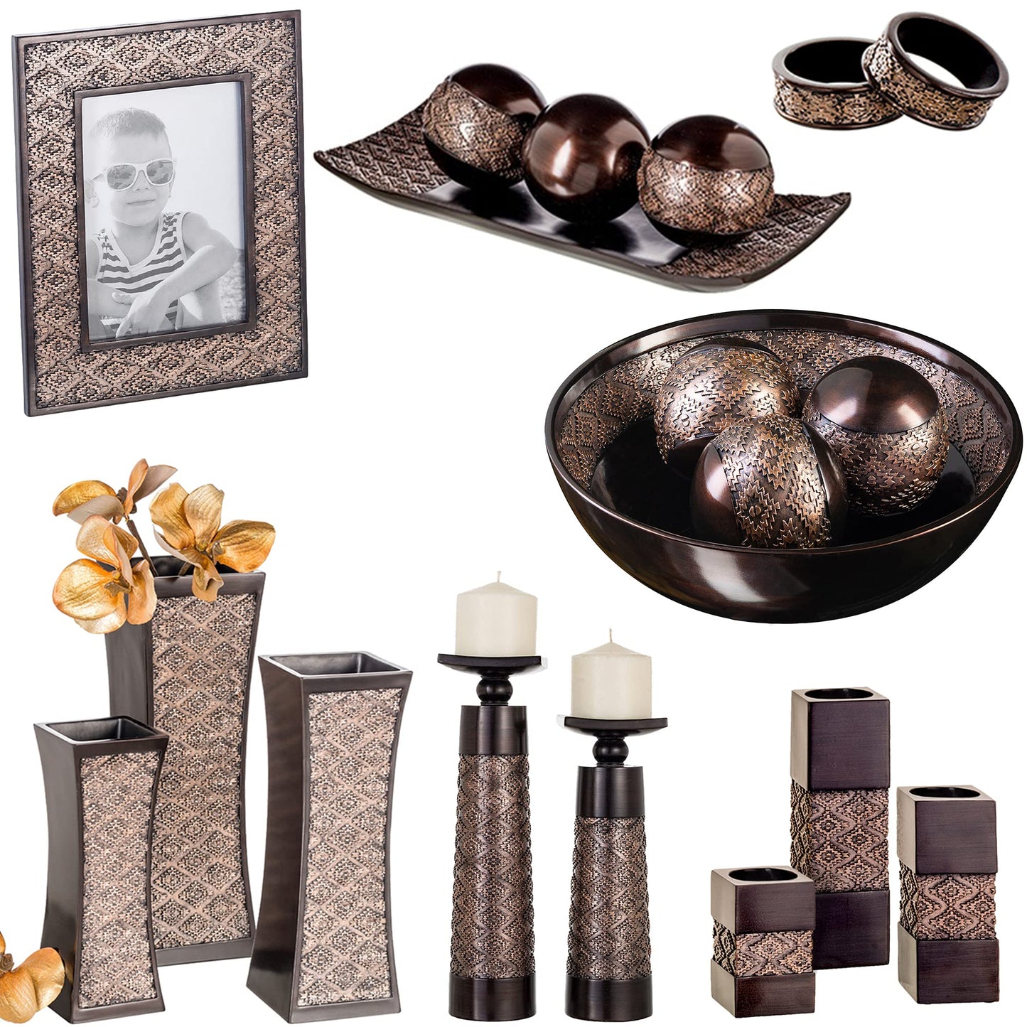 Creative Scents Dublin Brown Vases for Decor Centerpieces - Set of 3 Flower Vases Ideal Home Decor, Dining and Living Room Table Centerpiece, Table Decor, Bookshelf, Mantle and Entryway, Gift Boxed