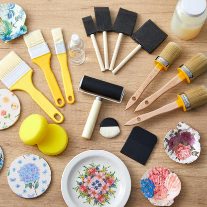 Crtiin Detailing Brush Set & Decoupage Tool Kit for Furniture, Professional Chalk Paint Brushes for Refinishing, Waxing, Staining, Cleaning, Arts & Crafts Supplies (Set of 16)