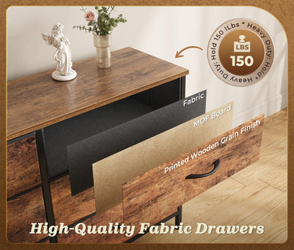 Huuger 78.7 inch Long Dresser for Bedroom, 15 Drawer Fabric Dresser for Closet, Large TV Stand for 65, 75, 85 inch TV, Wide Chest of Drawer with Storage, 78.7" W x 12.9" D x 26.7" H, Rustic Brown
