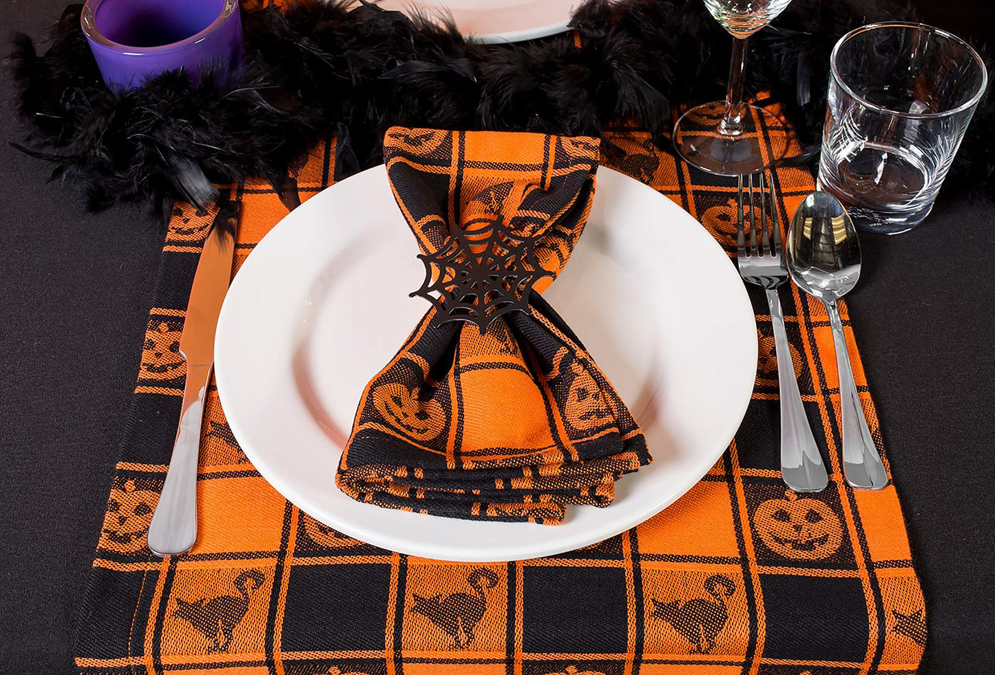DII Halloween Party Tabletop Decor, Reusable & Machine Washable Cotton Fabric, Table Runner, 14x72, Orange & Black Buffalo Check