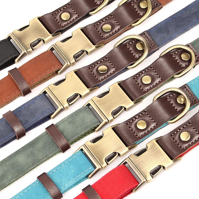 Didog Soft PU Leather Dog Collars for Small Dogs,Classic Adjustable Dog Collars with Quick Release Metal Buckle,Easy Clean and Comfortable with Nylon Lining,Olive Green,S Neck 11-15"