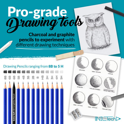NIL - TECH 37-Pc Professional Drawing Set & Sketching Kit for Adults – Complete Art Supplies with Travel Case, Sketch Pad & Tutorials – Ideal Gift for Sketching