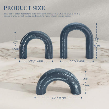 EOSAHR Pine Wooden Arch Decor Set for Blue Bookshelf Decor - Wood Sculpture for Coffee Table, Side - Decorative Objects for Living Room, Entryway, Home Office (Blue)