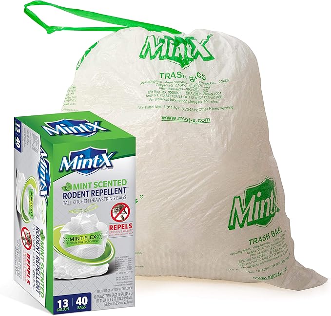 Mint-X MintFlex Rodent Repellent Trash Bags, Tall Kitchen Drawstring Bags