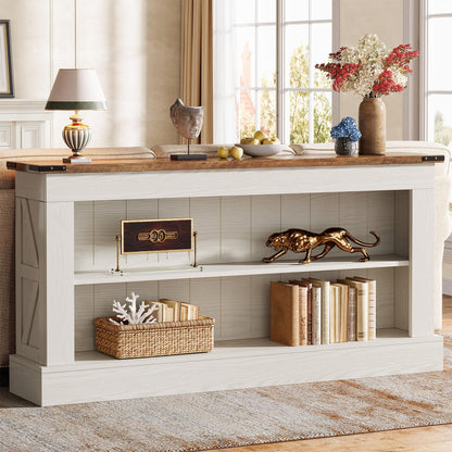 Tribesigns 63-Inch Long Console Table for Entryway, Narrow Long Entry Table with Shelves for Living Room, Farmhouse Sofa Console Behind Couch, for Foyer, Hallway, White and Brown