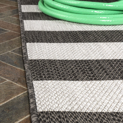 JONATHAN Y Two-Tone Wide Stripe Indoor Outdoor Runner Rug 2X8 Black/Cream, Negril for Backyard, Patio, Porch, Easy-Cleaning, High Traffic, Pet-Friendly, Non-Shedding (SMB203C-28)