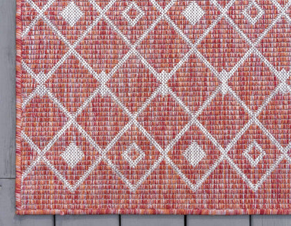 Unique Loom Outdoor Trellis Collection Area Rug - Tribal Trellis (2' x 6' 1" Runner, Rust Red/ Ivory)