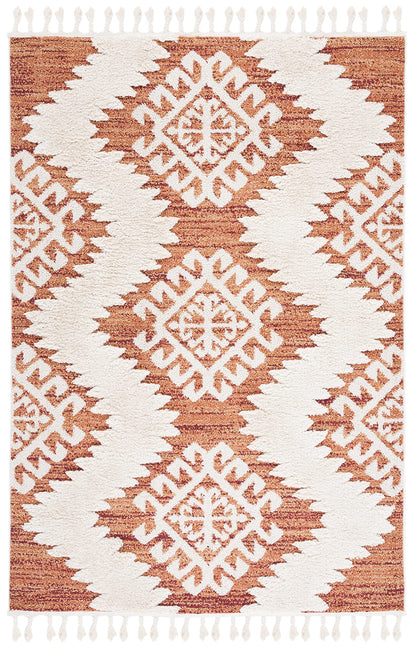 SAFAVIEH Area Rug 8x10 - Moroccan Tassel Shag Collection - Large - Orange & Ivory, Boho Design, Non-Shedding & Easy Cleaning, Plush Pile, Ideal for Living Room, Bedroom, Dining Space (MTS652P)