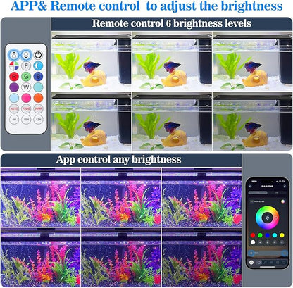 Full Spectrum Aquarium Light: Fish Tank Light with APP & Remote Timer Control for Aquatic Pet Plants Lover - Extendable Fish Tank Lights for 11-17 Inch Freshwater Saltwater Aquarium