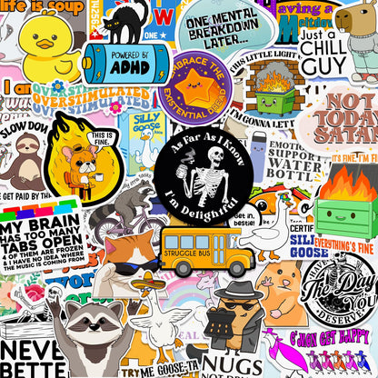 Hot Mess Xpress by Puraesla - 225PCS Funny Holographic Stickers for Adults, Waterproof Vinyl Pack Sarcastic Relatable Meme Decals for Laptop, Water Bottle, Phone, Kindle, Journal, Scrapbooking